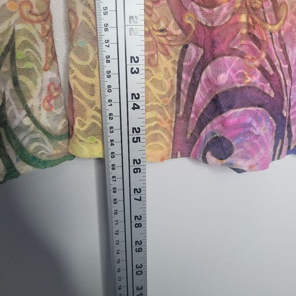 Bright pink green yellow semi sheer lace like abstract art to wear top size med - Picture 7 of 7